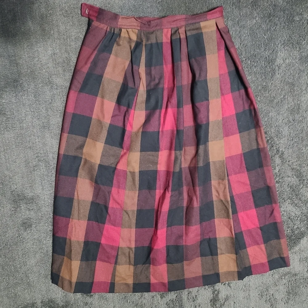Vtg Wool Midi/Maxi Check Plaid Skirt Vintage Made in USA Austin Hill‎ Tiny Hole